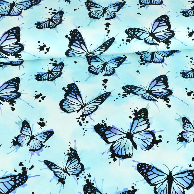 Cotton Jersey Butterfly splashes | Glitzerpüppi – ice blue,  image number 2