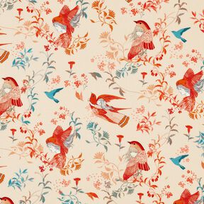 LENZING™ ECOVERO™ viscose fabric birds and fairies | Katia Fabrics – cream/fire red, 