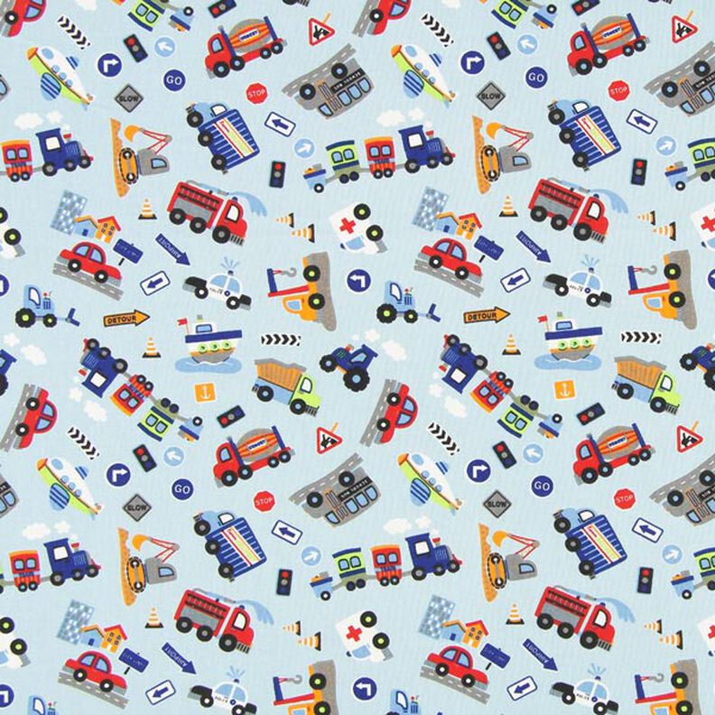 Cotton Cretonne Vehicles – light blue,  image number 1