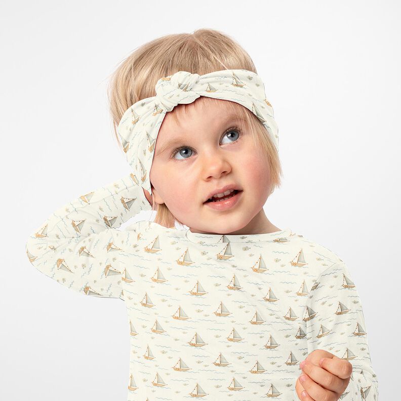 Cotton Jersey Sailboats and fish Digital Print – offwhite,  image number 6