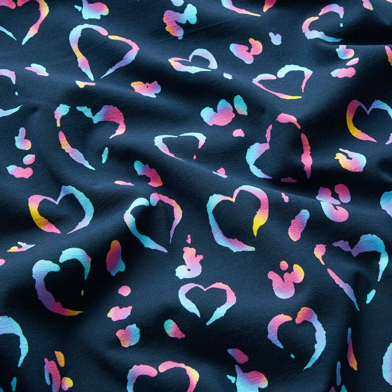 Cotton Jersey Leopard print hearts | Glitzerpüppi – midnight blue/colour mix,  image number 1