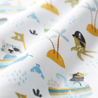 Cotton Poplin pirate animals – white/light petrol, 
