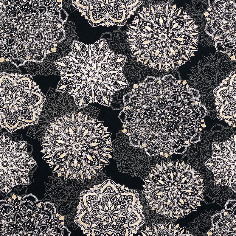 Cotton Jersey Mandalas | Glitzerpüppi – black/silver grey,  image number 1