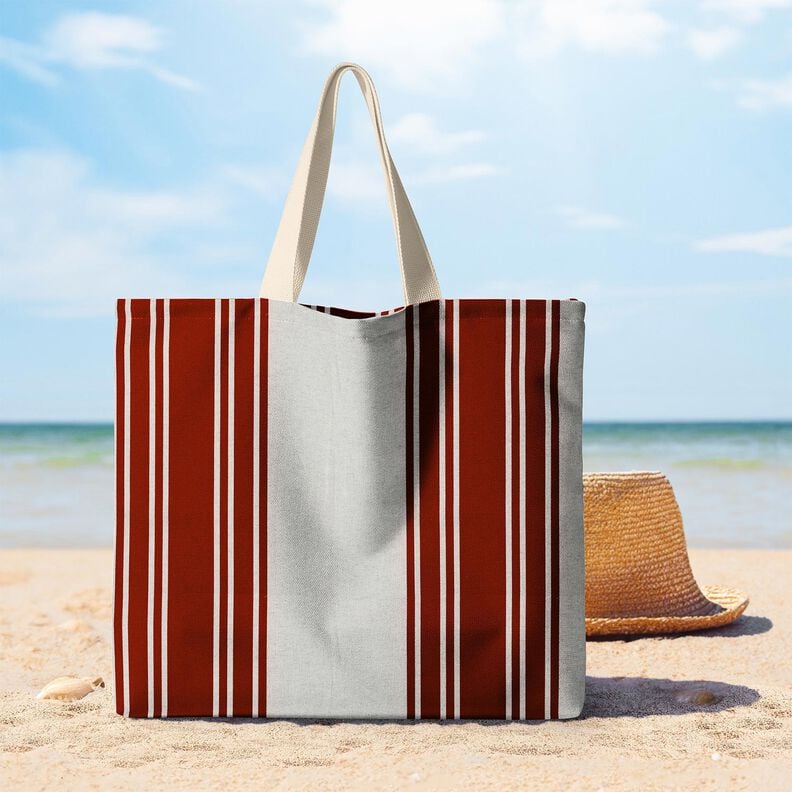 Decor Fabric Panama Block Stripes – carmine/misty grey, image number 8