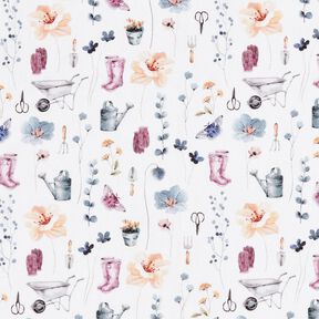 Cotton Poplin gardening – white/blue grey, 