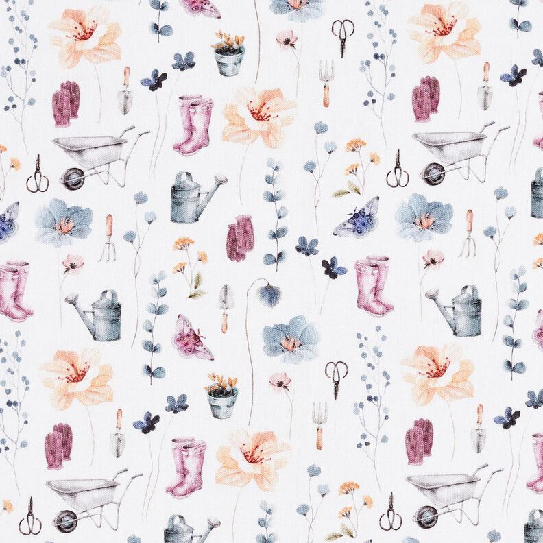 Cotton Poplin gardening – white/blue grey,  image number 1