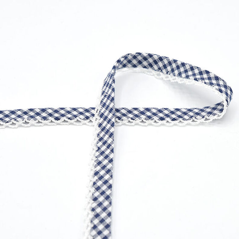 Bias binding Vichy check with crochet border [20 mm] – navy blue,  image number 2