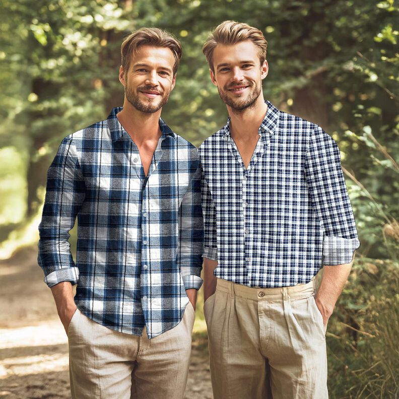 Cotton Flannel small check – navy blue/offwhite, image number 4