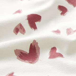 Cotton Jersey painted hearts – offwhite/dark dusky pink, 