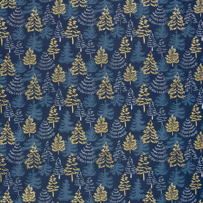 Cotton Poplin delicate fir trees – midnight blue/gold, image number 6