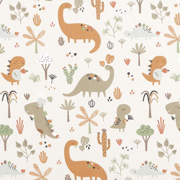 Cotton Poplin happy dinosaurs – cream/fawn,  image number 1
