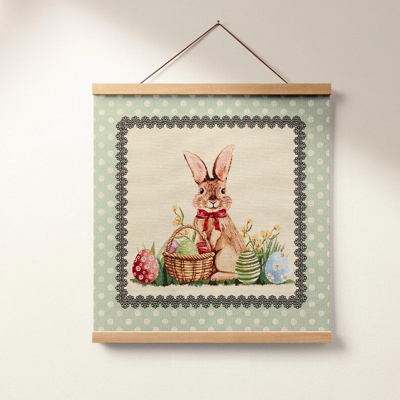 Decorative Panel Tapestry Fabric cute Easter bunny – light beige/pale mint,  image number 6