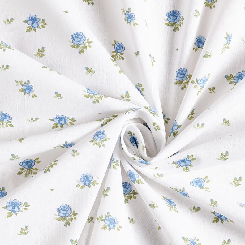 Cotton Poplin Delicate Roses – light blue/white,  image number 3