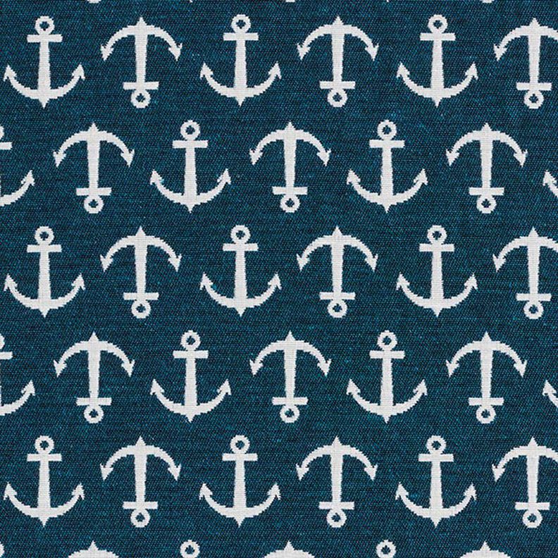 Decor Fabric Jacquard anchor – ocean blue/white,  image number 1