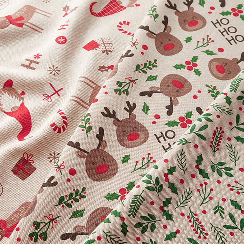 Decor Fabric Half Panama Cute Reindeer – beige/dark brown, image number 5