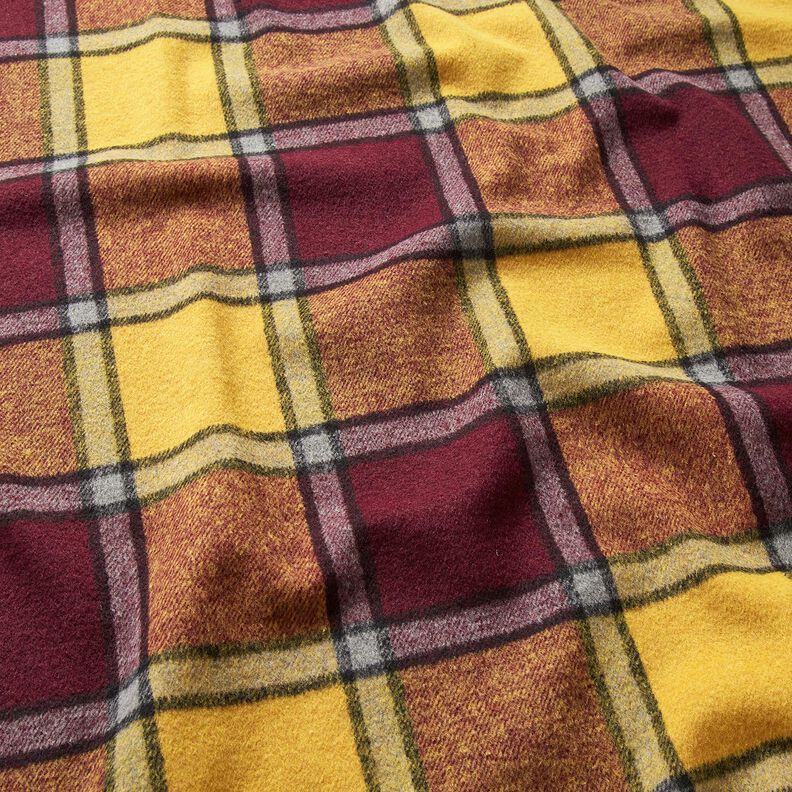 Coat Fabric roughened check – burgundy/curry yellow, image number 2