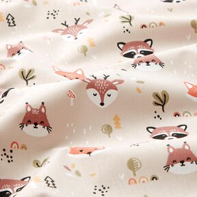 Cotton Poplin Woodland animal heads – natural/copper, 