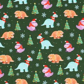 French Terry Baby dinosaur in Christmas spirit | Glitzerpüppi – dark green/chili, 