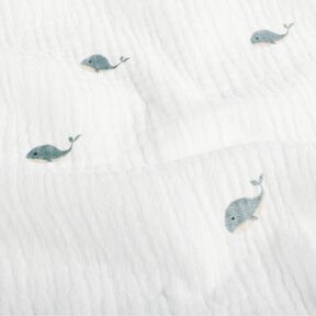 Double Gauze/Muslin small whales – ivory/blue grey, 