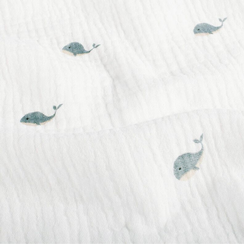 Double Gauze/Muslin small whales – ivory/blue grey,  image number 2