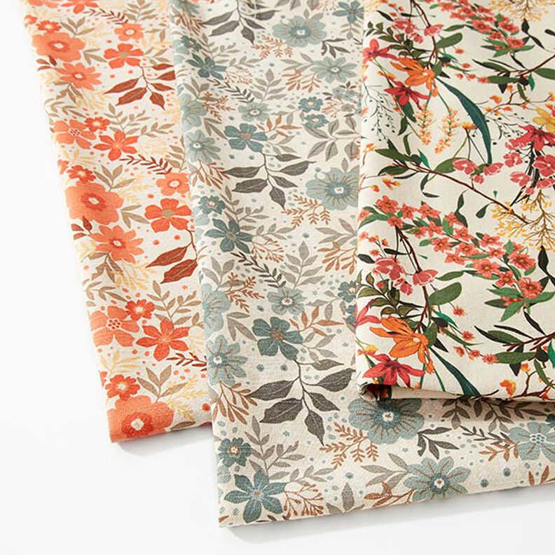 Decorative fabric, half Panama, Flower Meadow – coral/natural, image number 5