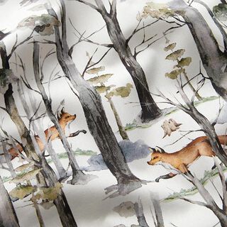 Cotton Poplin Fox in the Woods Digital Print – white, 