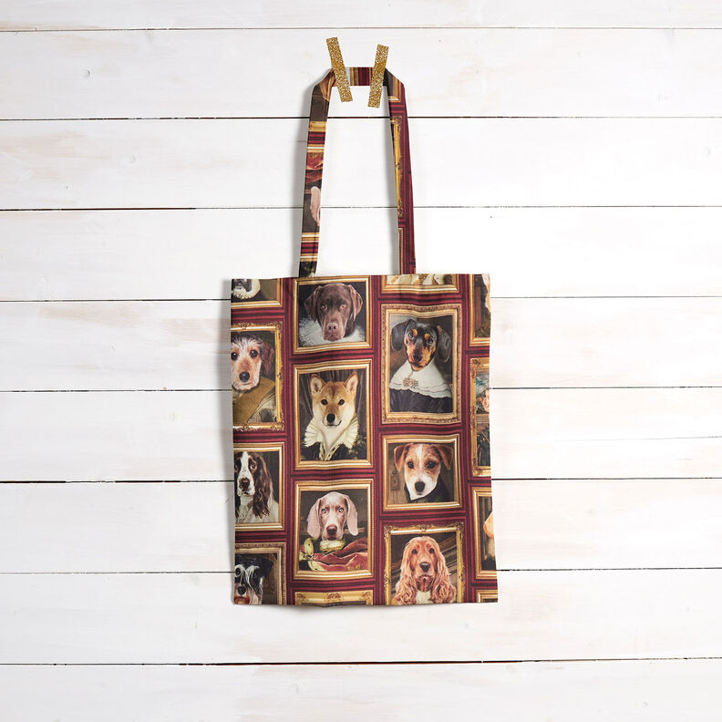 Decor Fabric Half Panama Dog portraits – carmine/gold,  image number 9