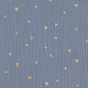 Double Gauze/Muslin Hearts Foil Print | by Poppy blue grey/metallic gold, 