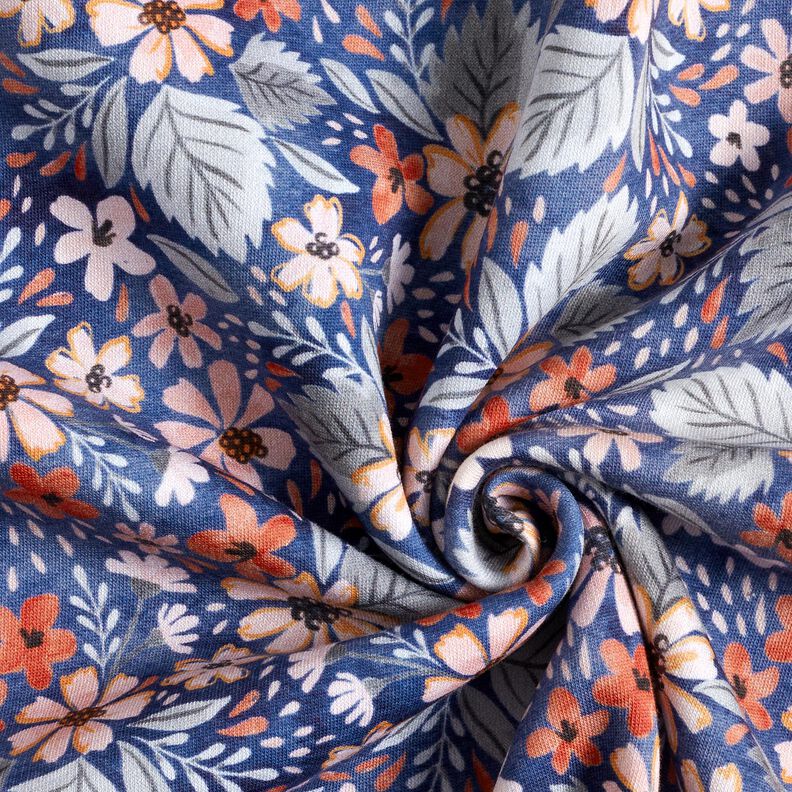 Brushed Sweatshirt Fabric  Flower Meadow Digital Print &ndash; navy blue | Remnant 100cm,  image number 3