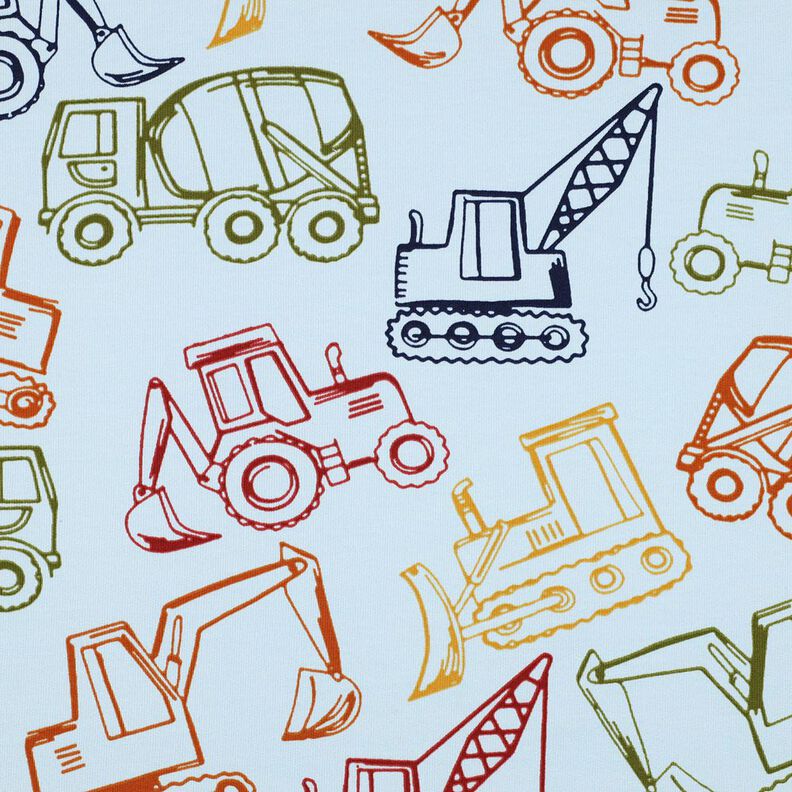 French Terry Construction vehicles| Poppy Fabrics – baby blue/navy blue,  image number 1