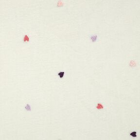 Teddy Fur embroidered hearts | Poppy Fabrics – ivory/rosé, 