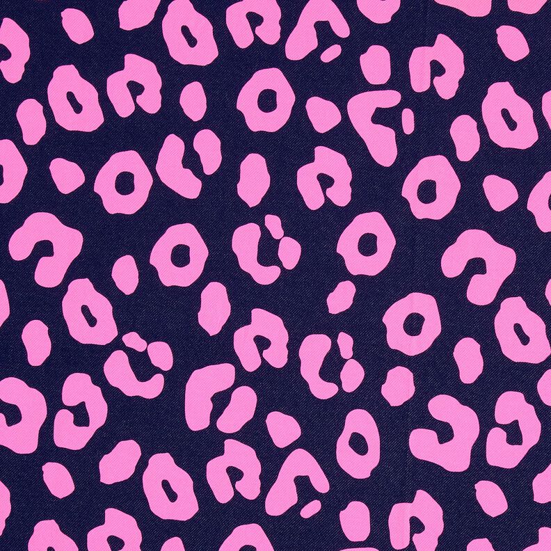 French Terry Jeans look neon leopard print – midnight blue/neon pink,  image number 1
