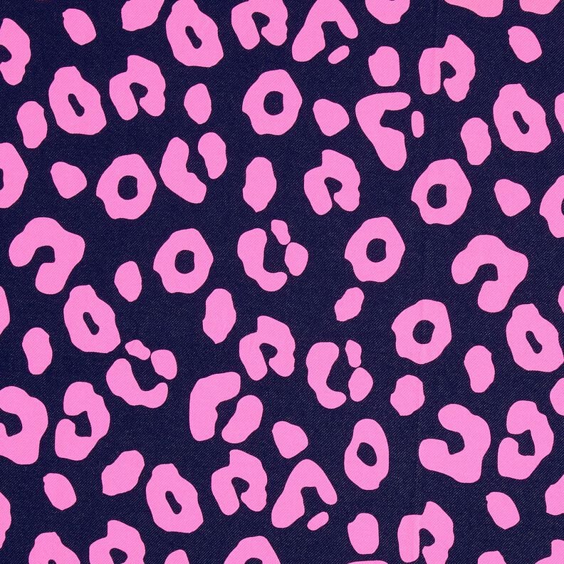 French Terry Jeans look neon leopard print – midnight blue/neon pink, image number 1
