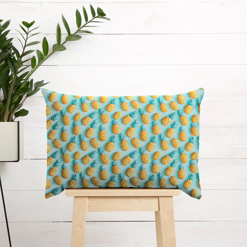Cotton Poplin Pineapple – aqua blue/yellow,  image number 6