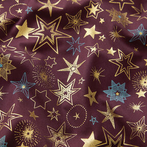 Cotton Poplin Large Stars – merlot/gold, 