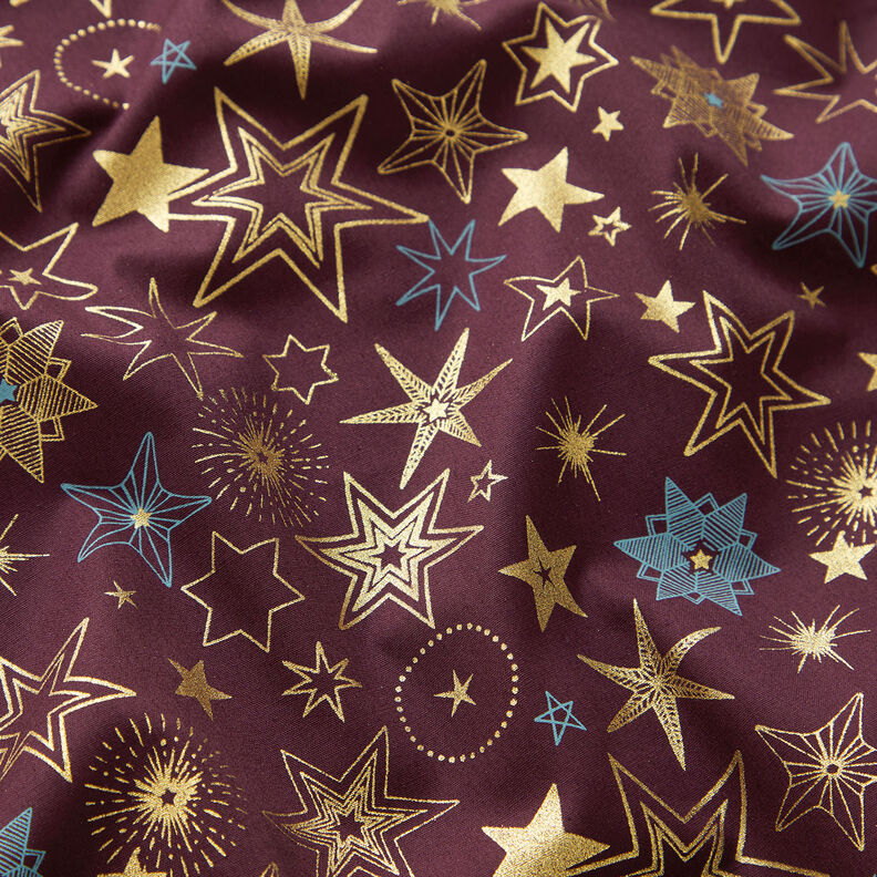 Cotton Poplin Large Stars – merlot/gold, image number 2