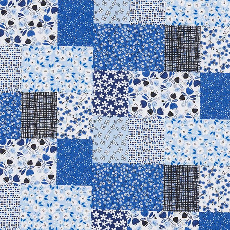 Cotton Cretonne patchwork-look – white/blue,  image number 1