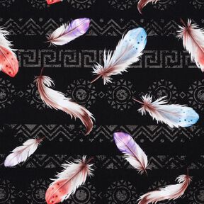 French terry Boho feathers | Glitzerpüppi  – black/lobster, 