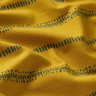 French terry summer sweatshirt fabric, dashed lines – mustard, 