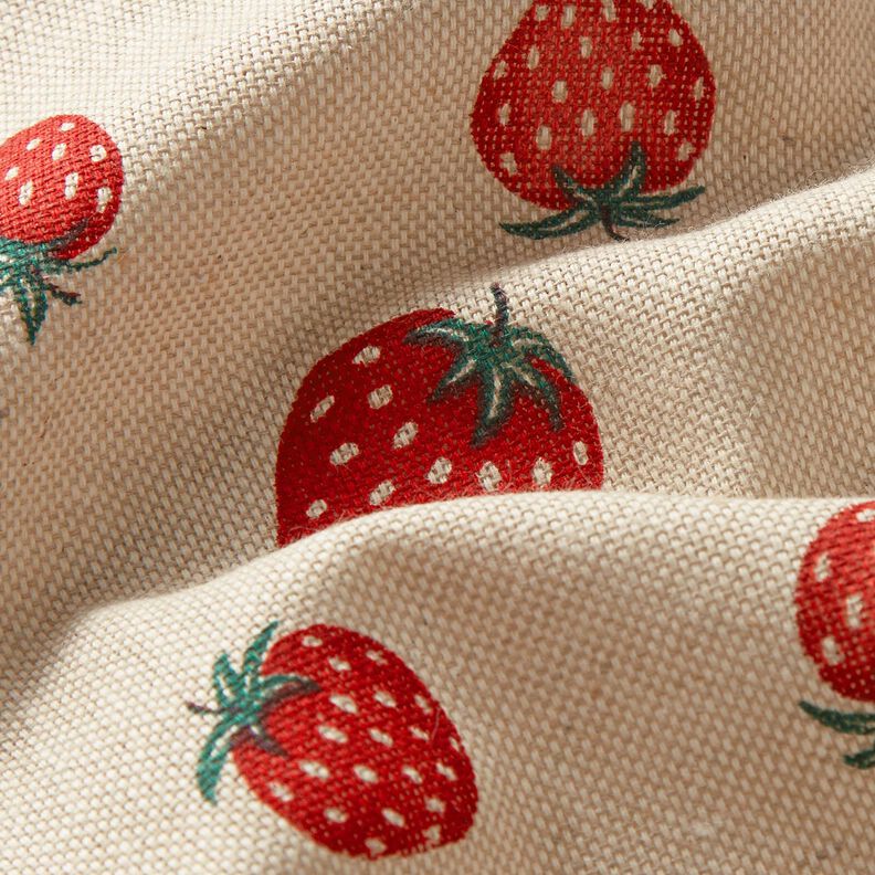 Decor Fabric Half Panama small strawberries – red/natural, image number 2