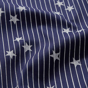 Cotton Poplin stripes & stars – navy blue/white | Remnant 90cm, 