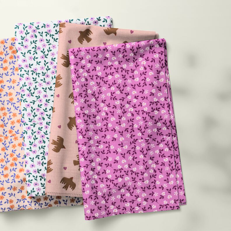 GOTS Double Gauze/Muslin Birds and hearts | Poppy Fabrics – dusky pink, image number 6