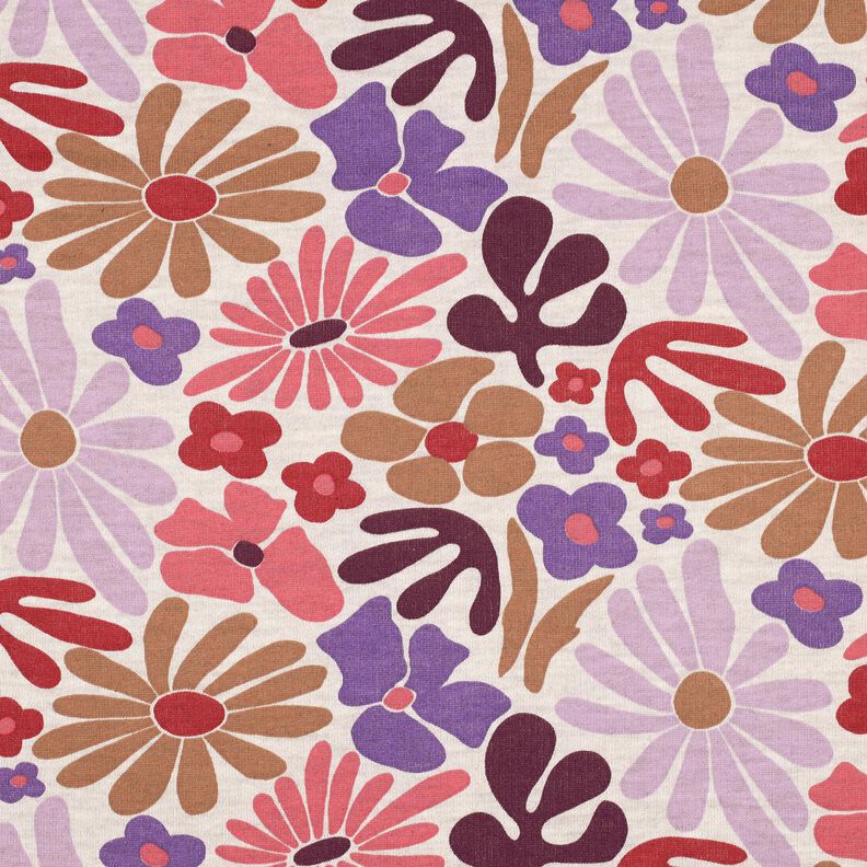 Brushed Sweatshirt Fabric Big Flowers | Poppy Fabrics – natural/merlot,  image number 1