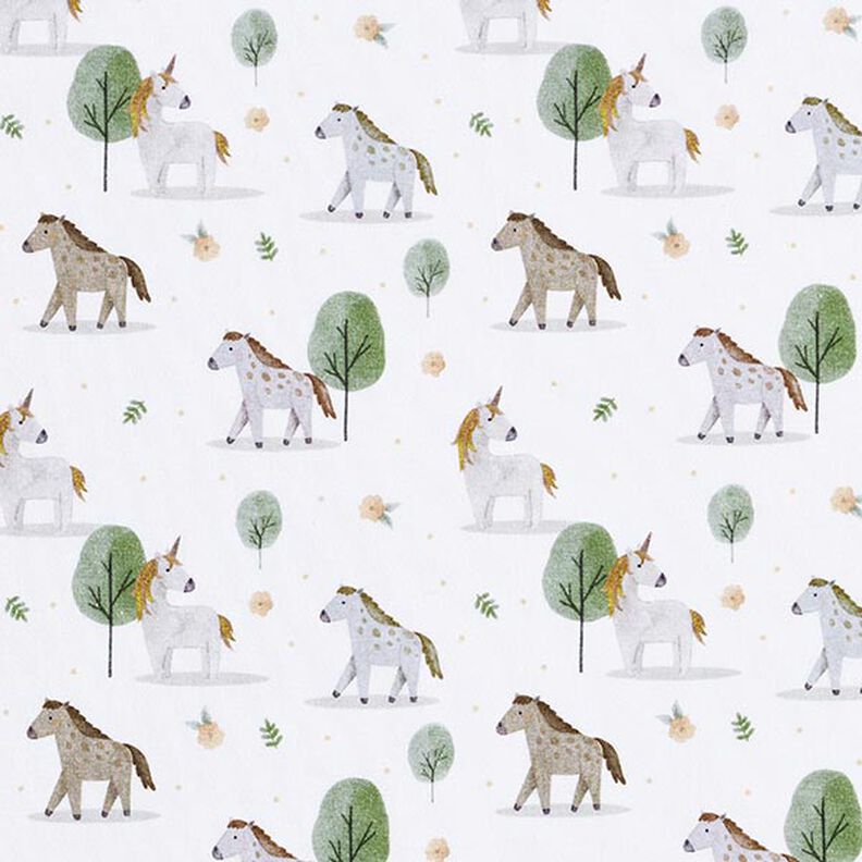 Organic Cotton Jersey Horses and Unicorns Digital Print – offwhite,  image number 1