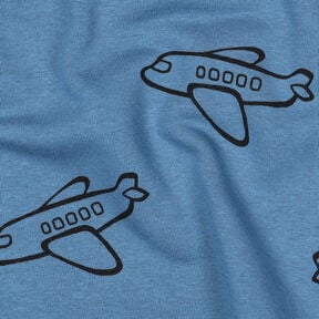 Brushed Sweatshirt Fabric Aeroplanes | Poppy Fabrics – denim blue, 