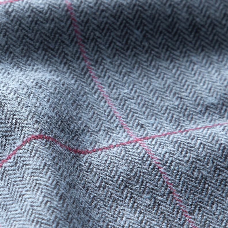Coat fabric cotton mix herringbone and check – light blue/burgundy,  image number 3