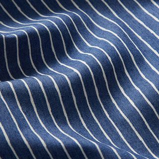 Stretch denim fabric, uneven stripes – denim blue, 