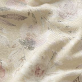 Cotton Jersey delicate watercolour flowers Digital Print – light beige, 