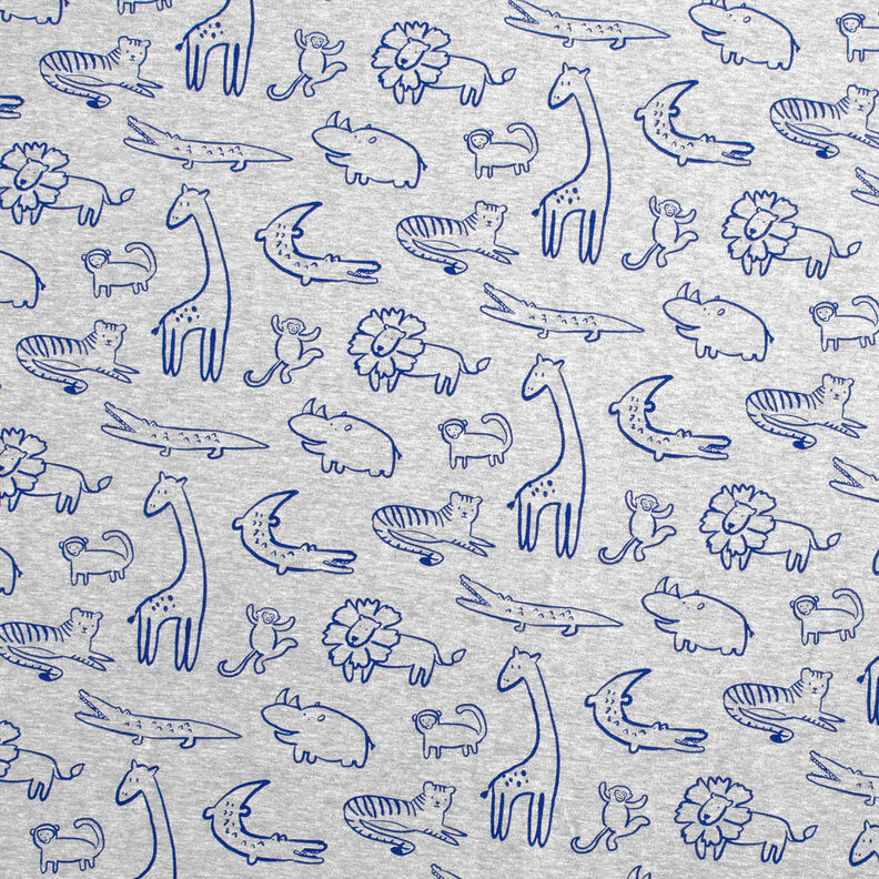 Sweatshirt Fabric Safari Animals | by Poppy – silver grey/royal blue,  image number 1