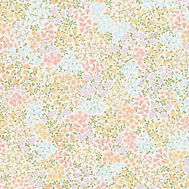 Decor Fabric Half Panama colourful mini flowers – ivory/pink,  image number 1